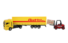 Kutulu Sürtmeli Forklift ve Sarı Konteynır Tır