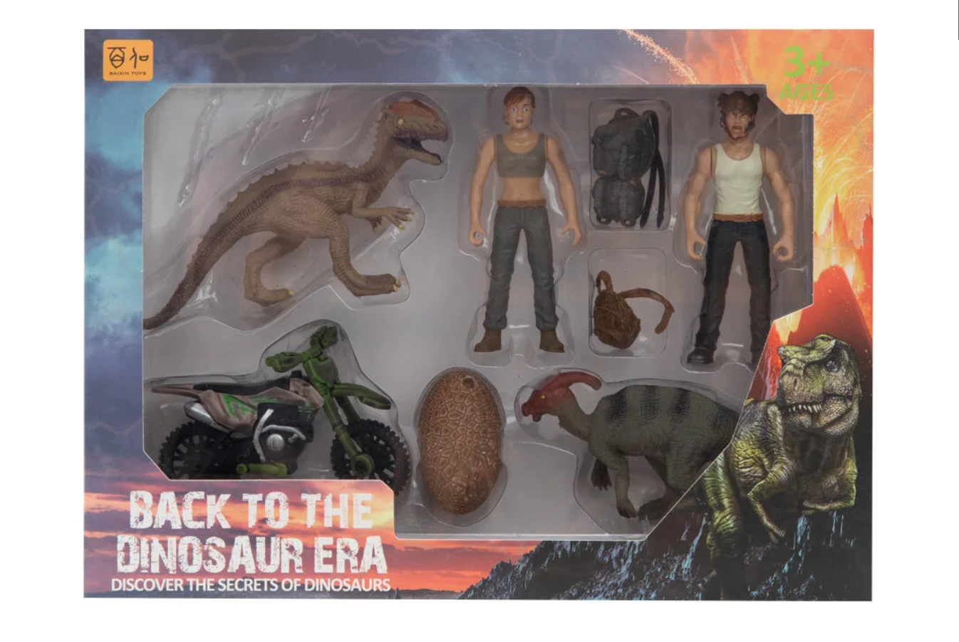 Kadın Erkek Figürlü Motorsiklet ve Dinozor Yumurtalı Oyun Seti