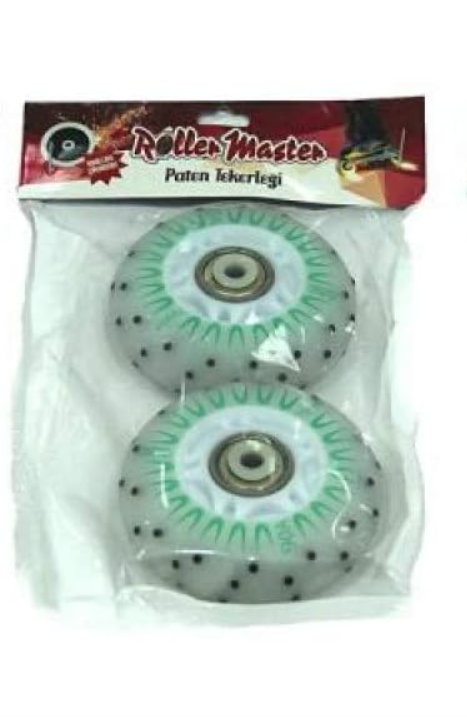2 li Işıklı Kıvılcımlı Çıkartan Paten Tekerleği Yeşil Desenli 90A/70MM