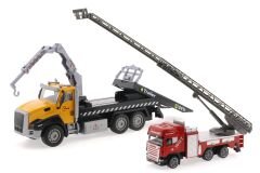 Die Cast Çek Bırak Vinçli Kurtarıcı ve Merdivenli İtfaiye Aracı