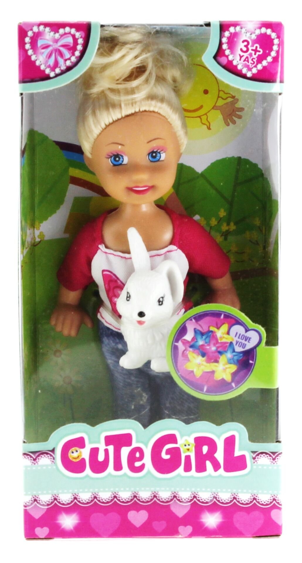 Cute Girl Tavşan Figürlü Sarışın Mini Bebek